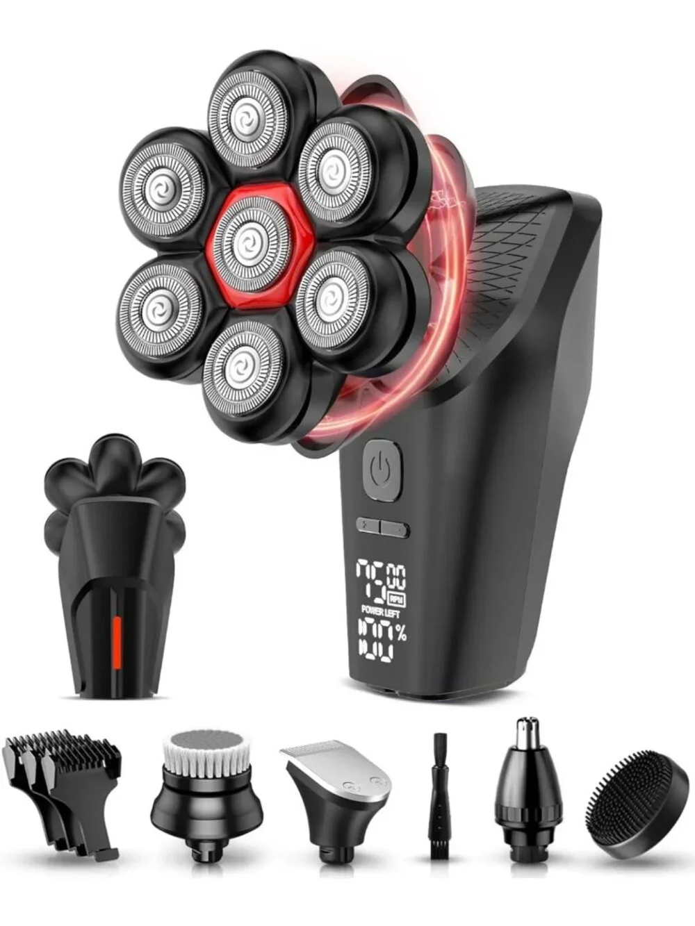7D Head Shaver for Bald Men - LED Display, 3 Modes, High-Speed 10000 RPM